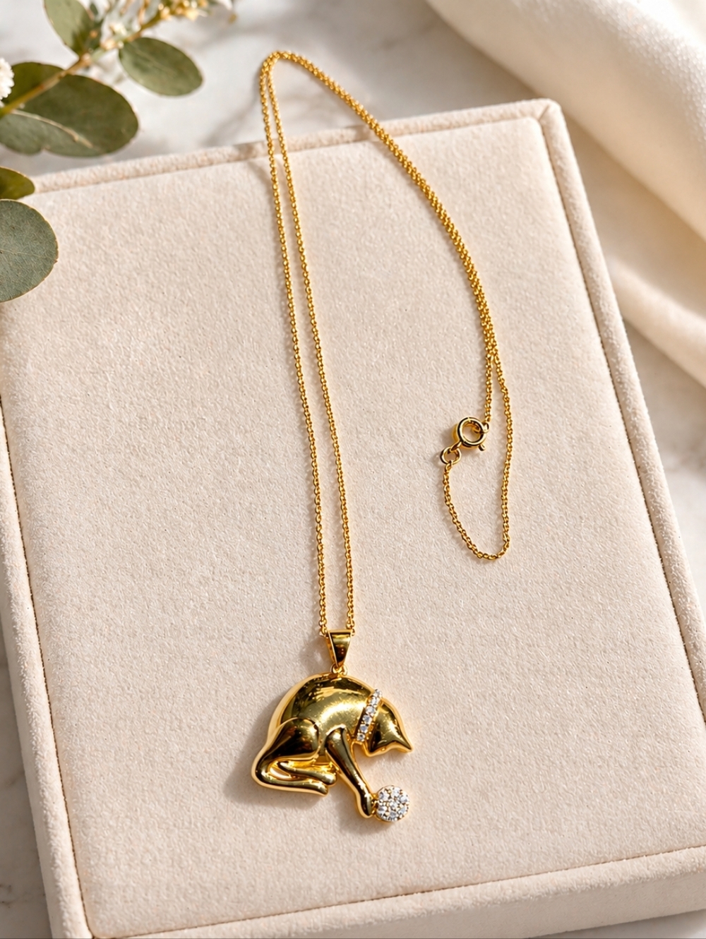 15 ct. t.w. Diamond Playing Cat Pendant Necklace in 18kt Gold Over Sterling. 20"